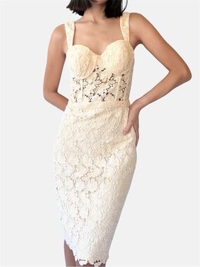 Marciano by Guess Luca Lace Corset Bustier Bodycon Midi Dress Cream US 2 EU 38